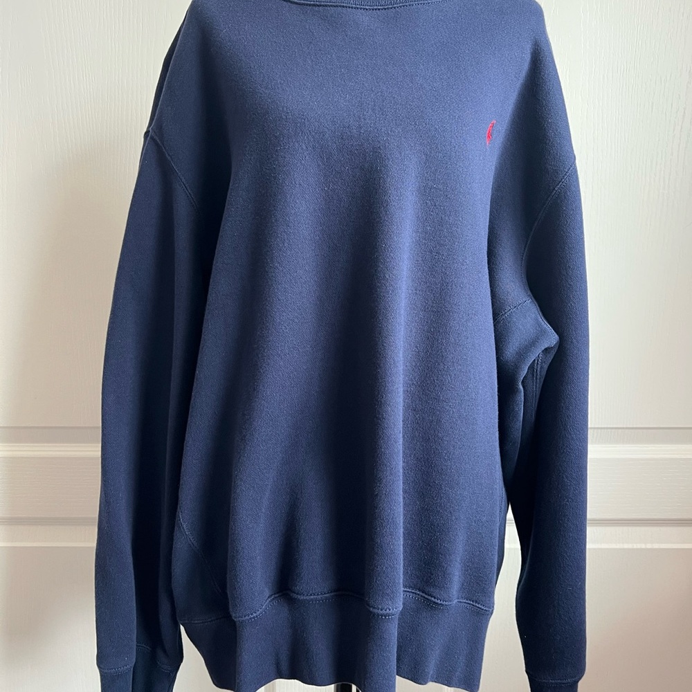 Ralph Lauren Navy Crewneck Sweatshirt with Red Pony Logo